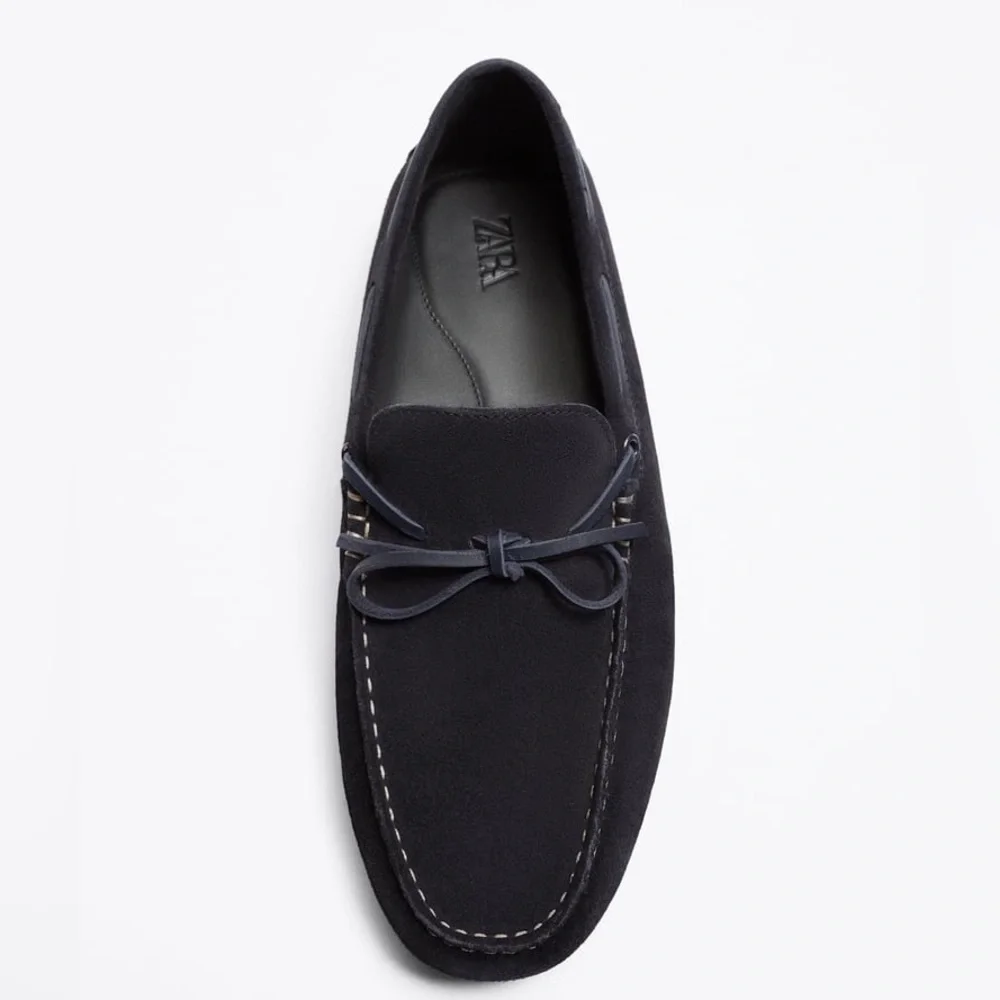 NWT. Zara Navy Blue Suede Moccasins/Leather Loafers. Size 10.